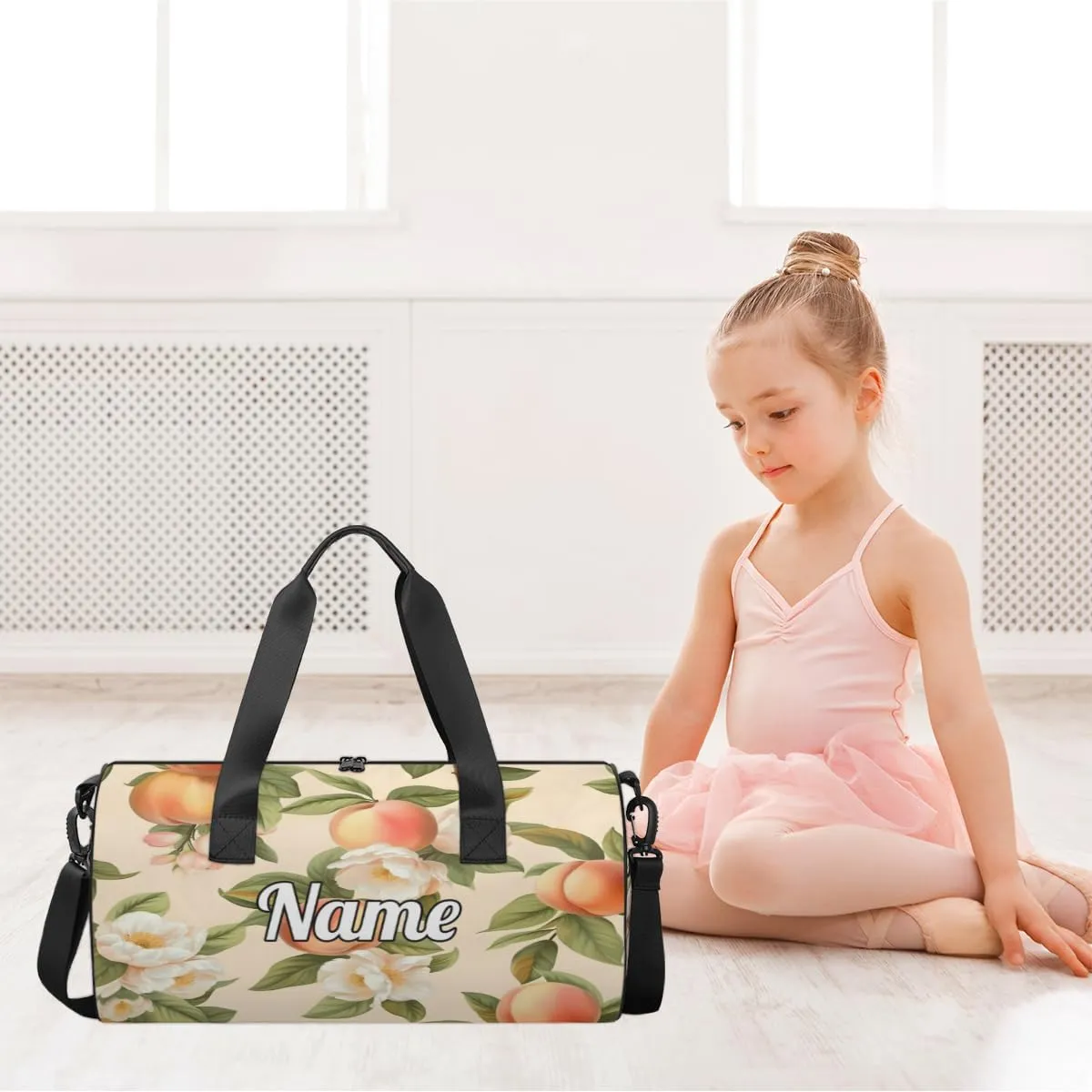 Custom Dance Duffel Bag Sport Backpacks Gyms and Weekend Overnight Travel Duffle Bag Birthday Christmas Halloween Waterproof, Cartoon Peach Prints