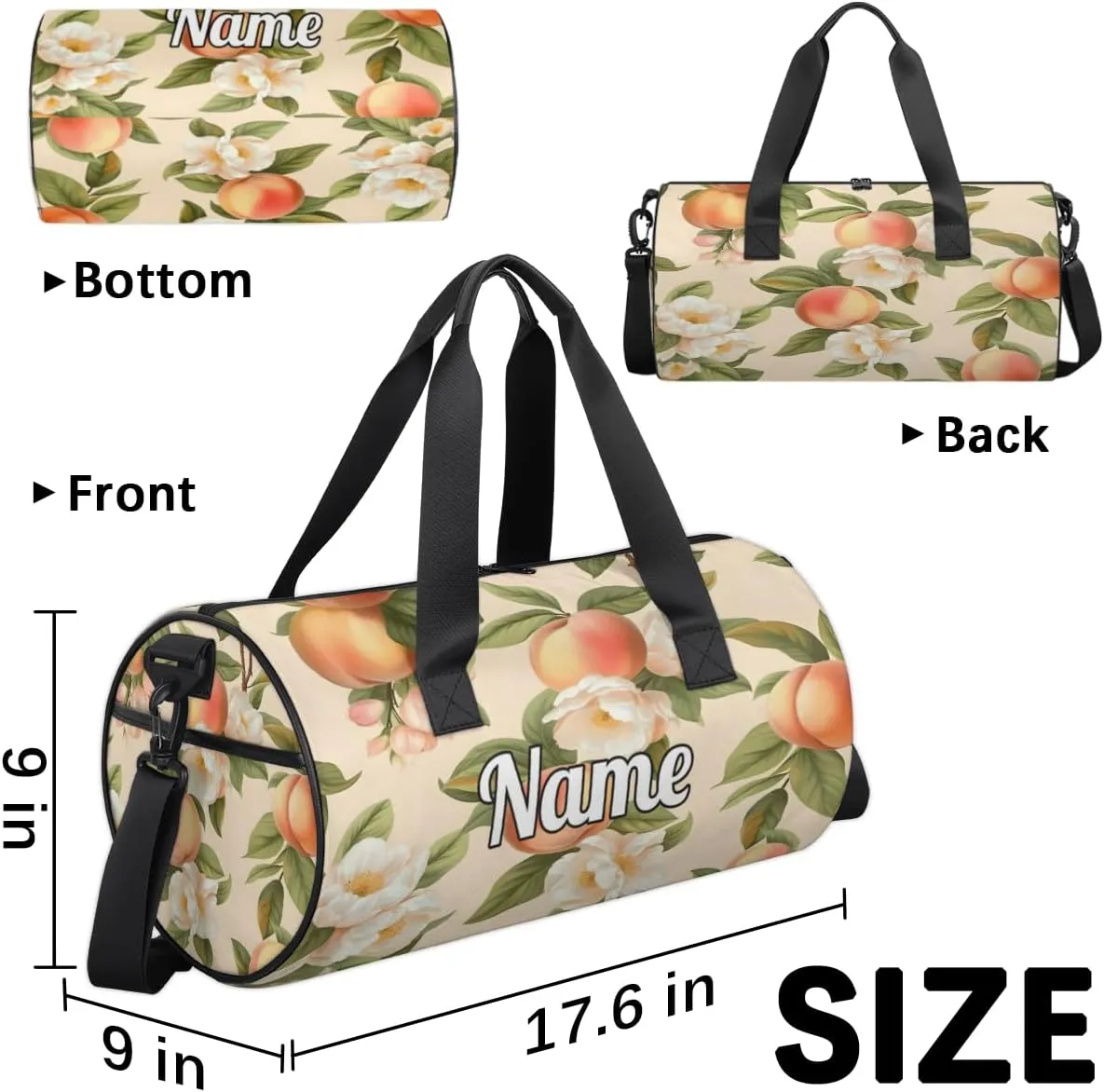 Custom Dance Duffel Bag Sport Backpacks Gyms and Weekend Overnight Travel Duffle Bag Birthday Christmas Halloween Waterproof, Cartoon Peach Prints