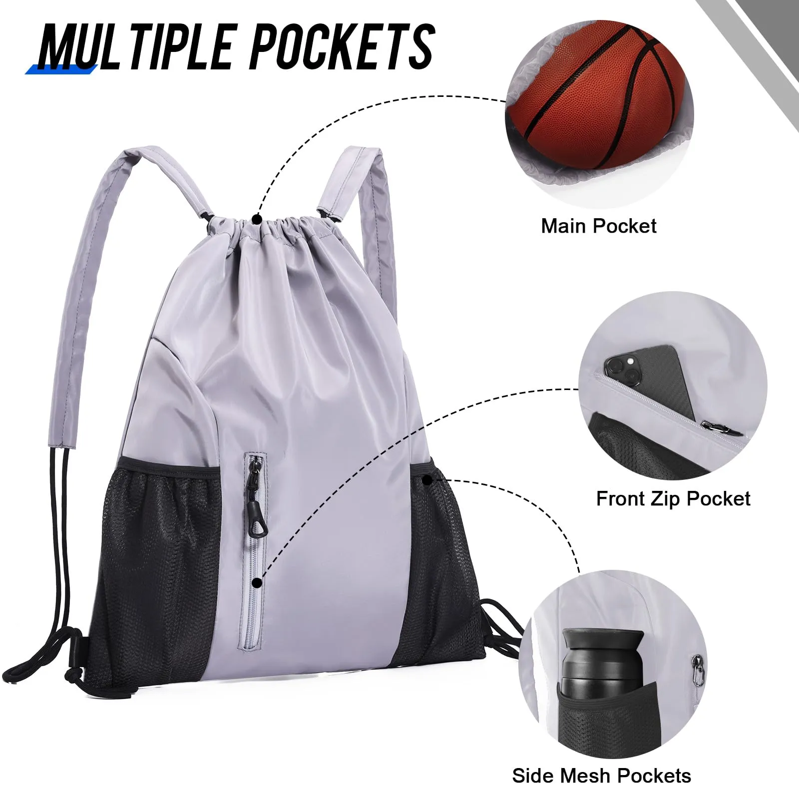 Drawstring Backpack Large Capacity Gym Bag, Waterproof Nylon Sports Bag