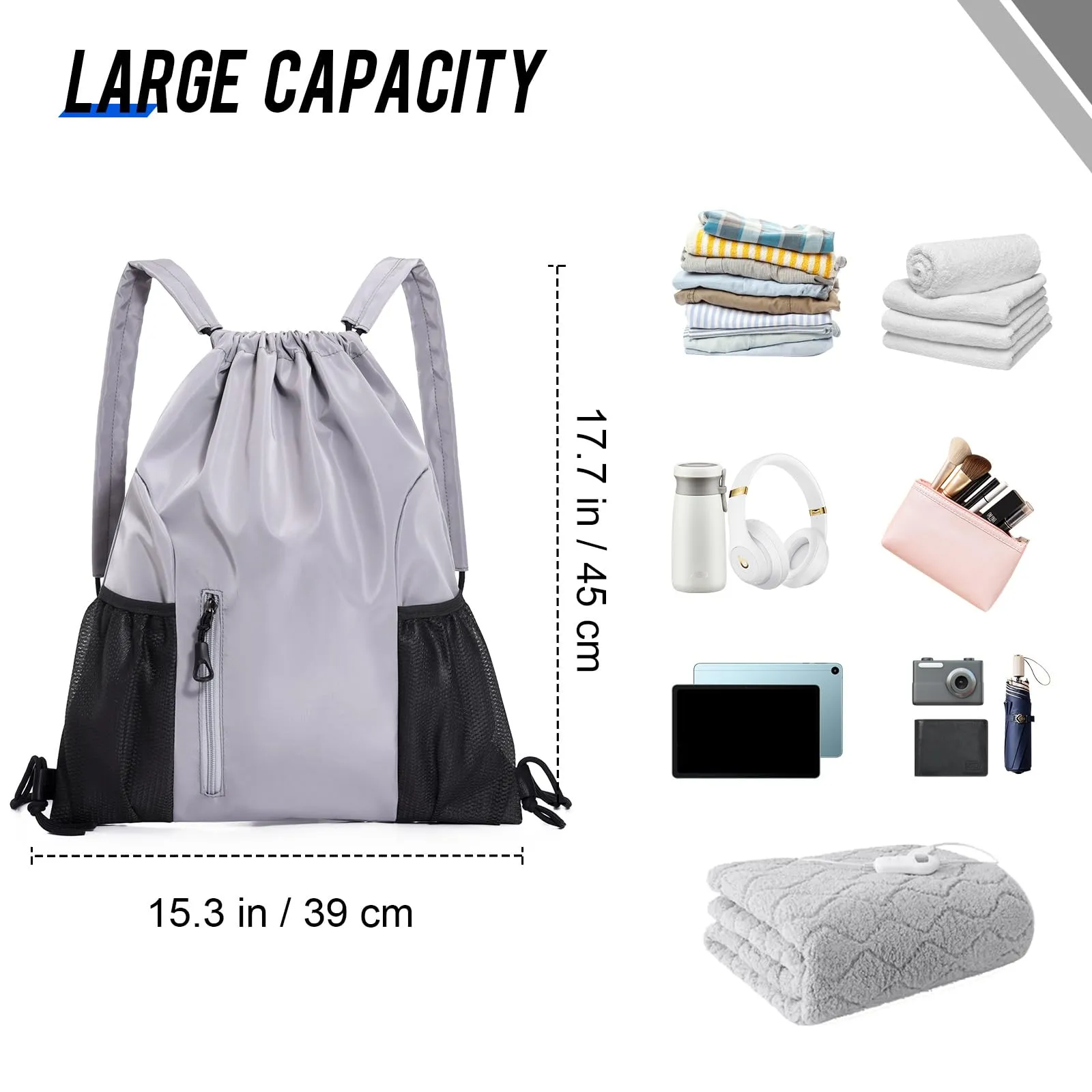 Drawstring Backpack Large Capacity Gym Bag, Waterproof Nylon Sports Bag