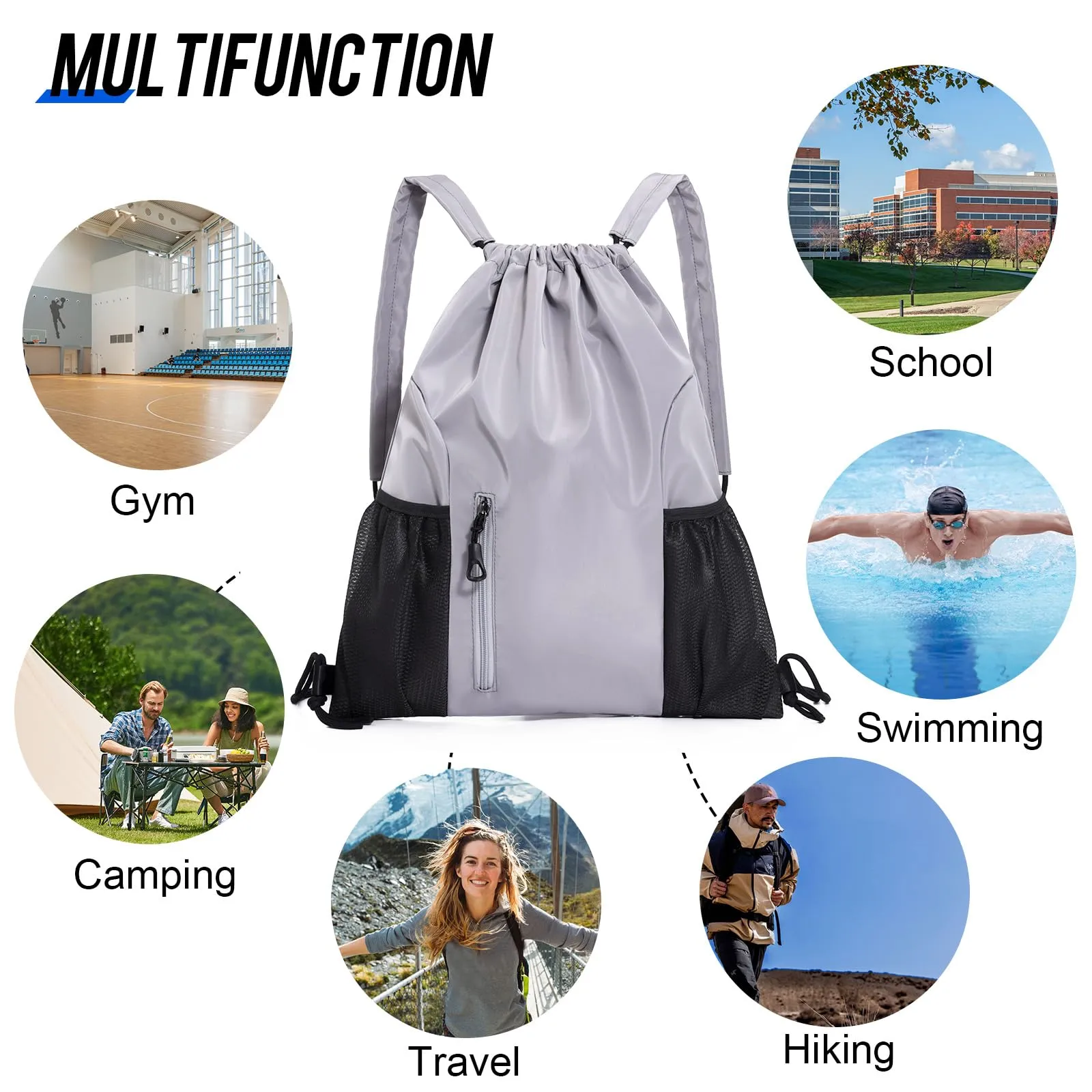 Drawstring Backpack Large Capacity Gym Bag, Waterproof Nylon Sports Bag