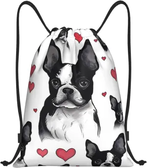 Drawstring Backpack Waterproof String Bag Boston Terrier Dog Sport Gym Sackpack Lightweight Cinch Bag