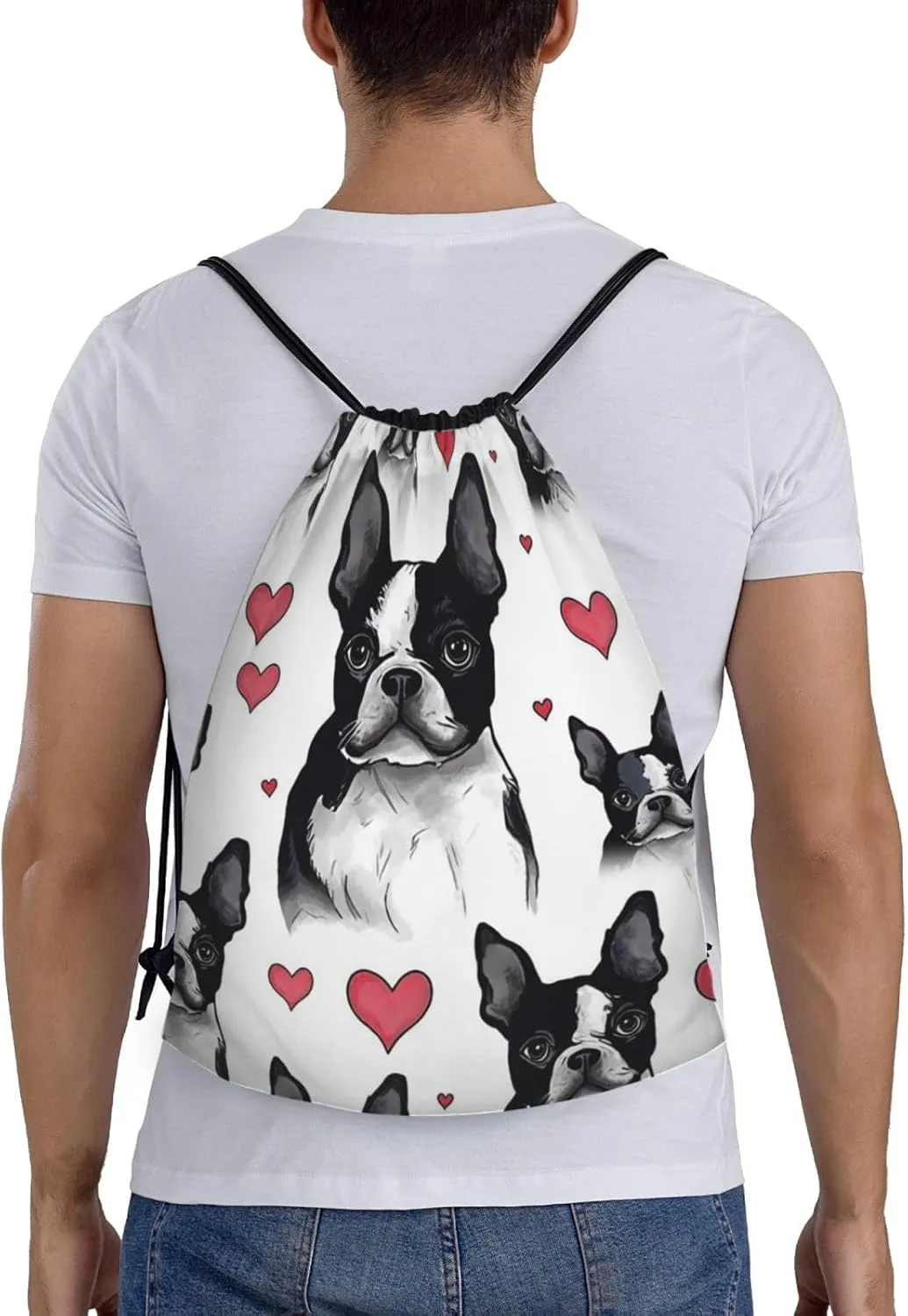Drawstring Backpack Waterproof String Bag Boston Terrier Dog Sport Gym Sackpack Lightweight Cinch Bag