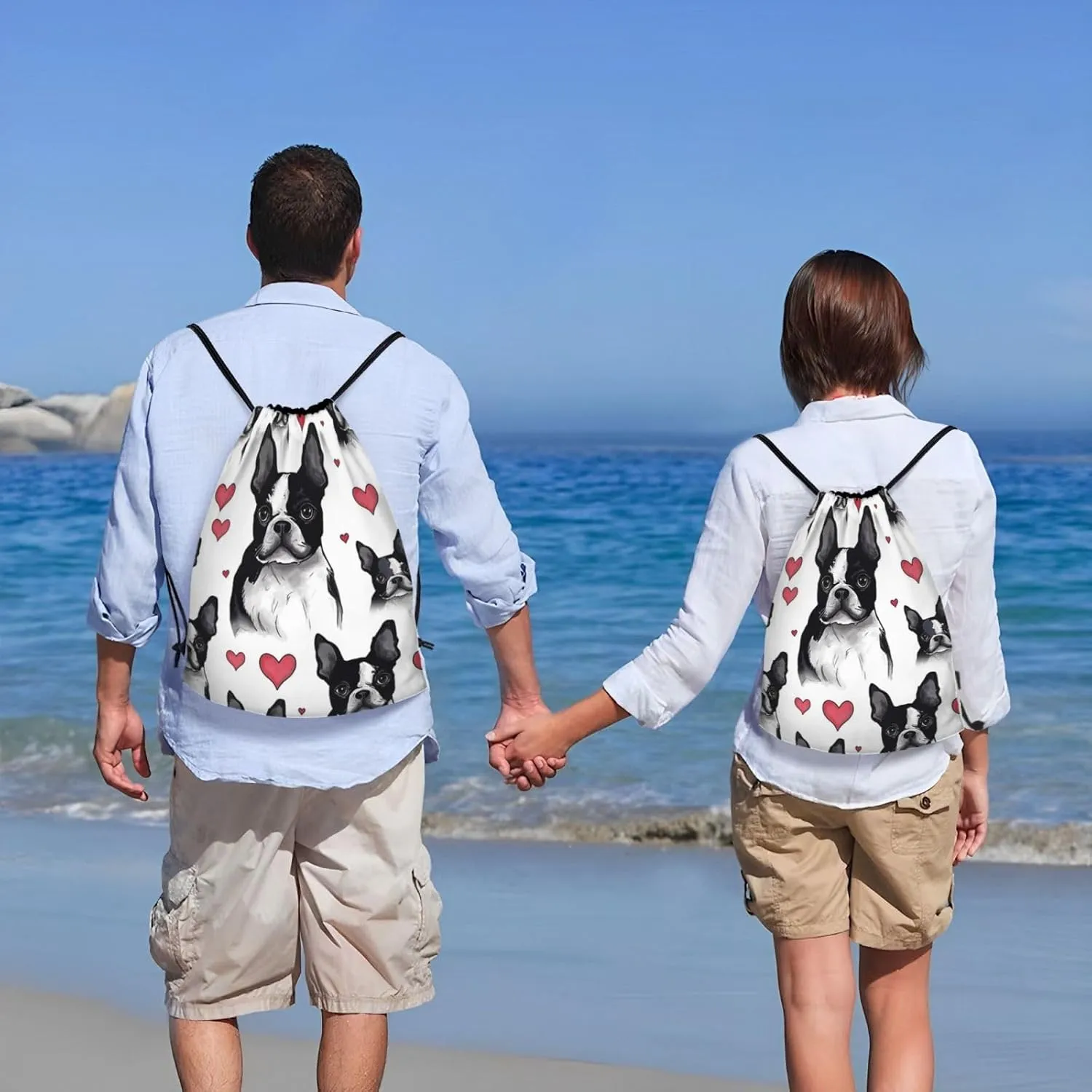 Drawstring Backpack Waterproof String Bag Boston Terrier Dog Sport Gym Sackpack Lightweight Cinch Bag