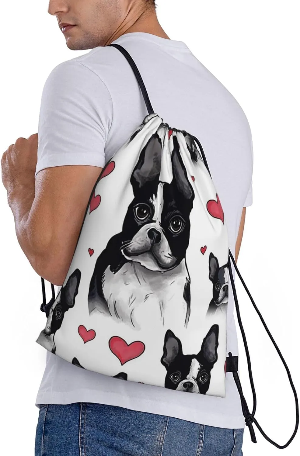 Drawstring Backpack Waterproof String Bag Boston Terrier Dog Sport Gym Sackpack Lightweight Cinch Bag