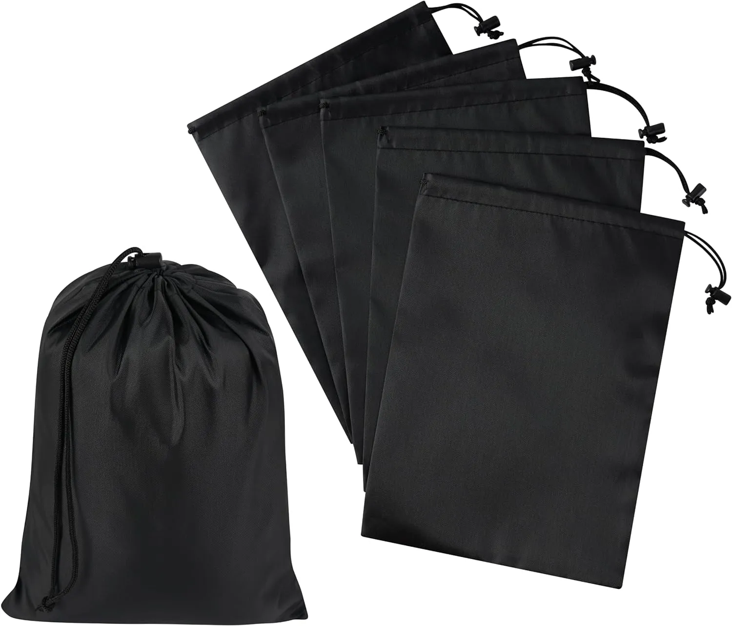 Drawstring Bag with Toggle - Nylon Cinch and Ditty Pouch - Six Pack (Black, 8 X 11 Inch)