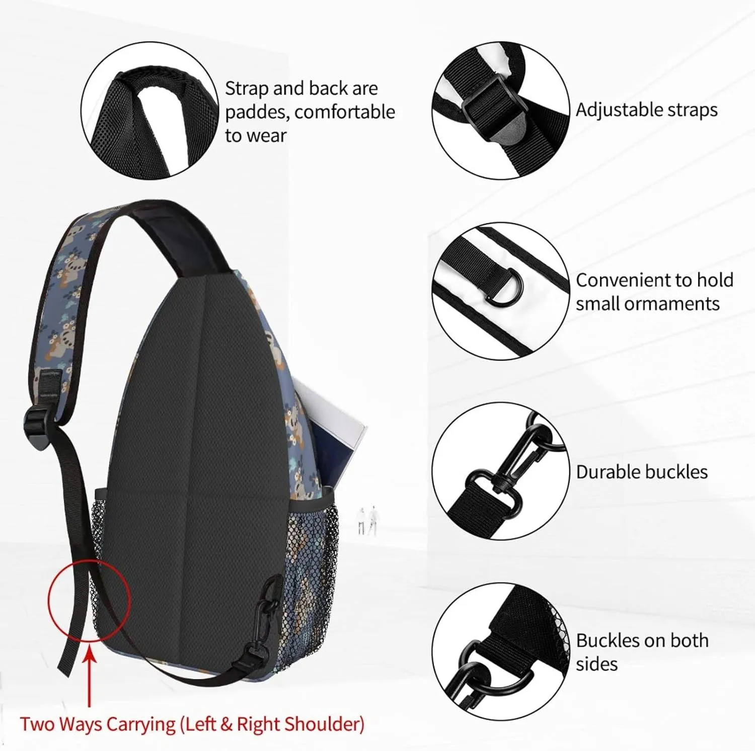 Dujiea Crossbody Backpack For Men Women Sling Bag, Funny Koala Chest Bag Shoulder Bag Lightweight One Strap Backpack Multipurpose Travel Hiking Daypack