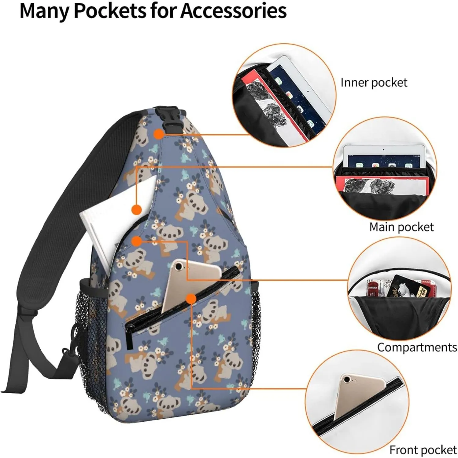 Dujiea Crossbody Backpack For Men Women Sling Bag, Funny Koala Chest Bag Shoulder Bag Lightweight One Strap Backpack Multipurpose Travel Hiking Daypack