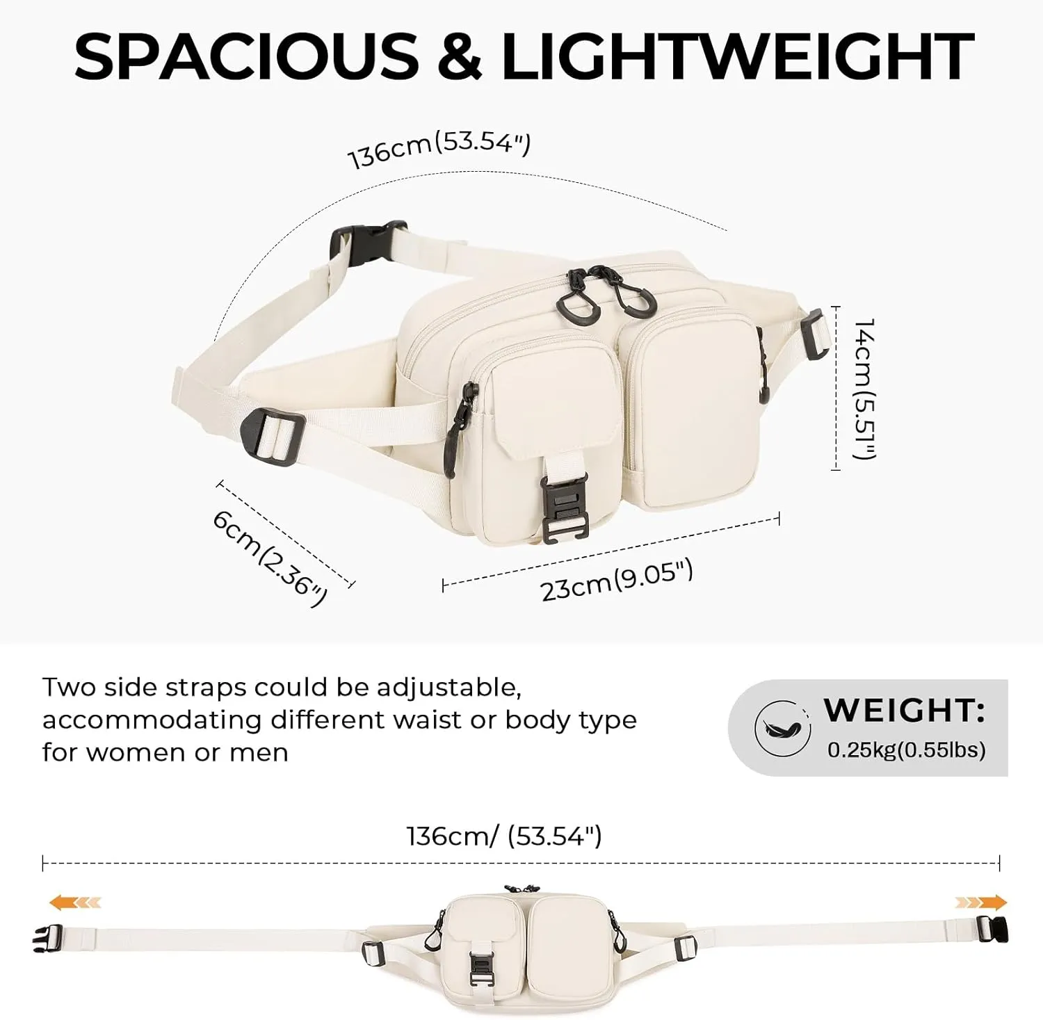 Fanny Packs for Women, Convertible Carry Crossbody bags for Women Men Lightweight Belt Bag Waist Bag, Beige