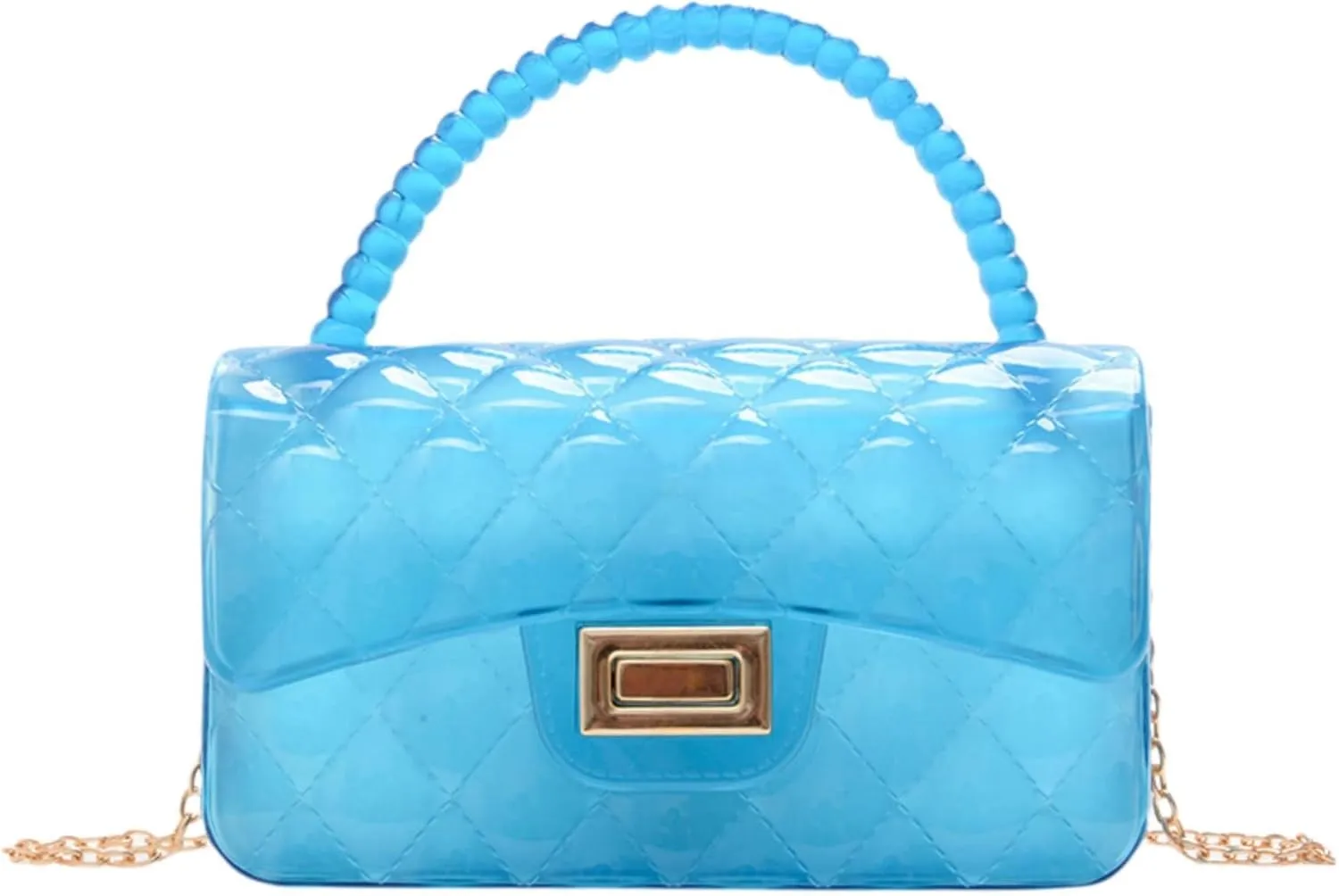 Fashion Candy Color Jelly Crossbody Bag for Women Girls Transparent Satchel Shoulder Handbag with Beaded Top Handle