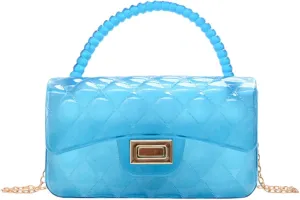 Fashion Candy Color Jelly Crossbody Bag for Women Girls Transparent Satchel Shoulder Handbag with Beaded Top Handle