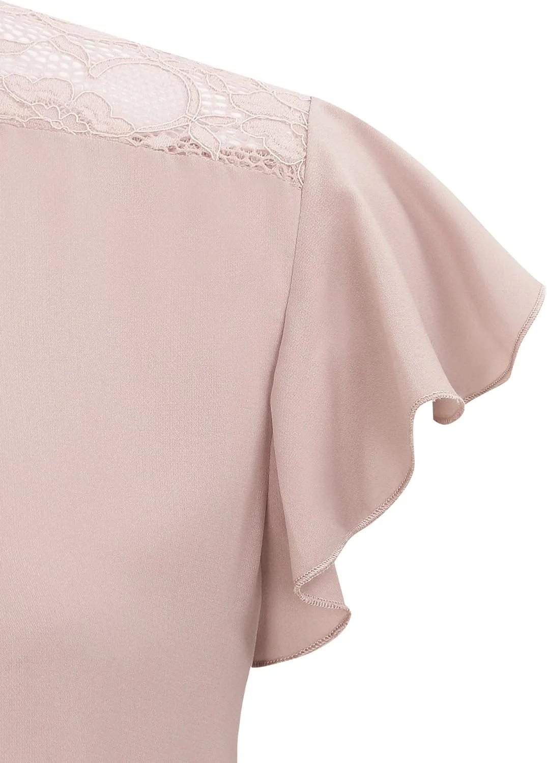 Gaharu Women's Notch V Neck Short Sleeve Chiffon Shirts Casual Lace Blouse Top