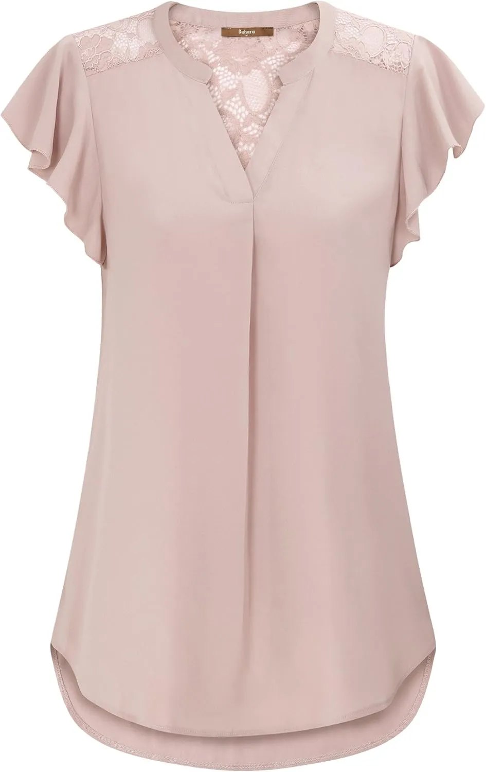 Gaharu Women's Notch V Neck Short Sleeve Chiffon Shirts Casual Lace Blouse Top