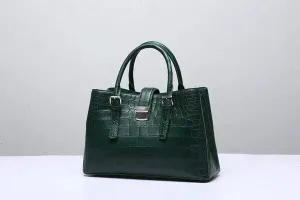 Genuine Crocodile  Leather Top Handle Tote With Crossbody Strap Green