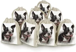GHBNK Boston Terrier Burlap Bags 8PC Drawstring Bags Small Burlap Gift Pouches for Jewelry,Travel Storage