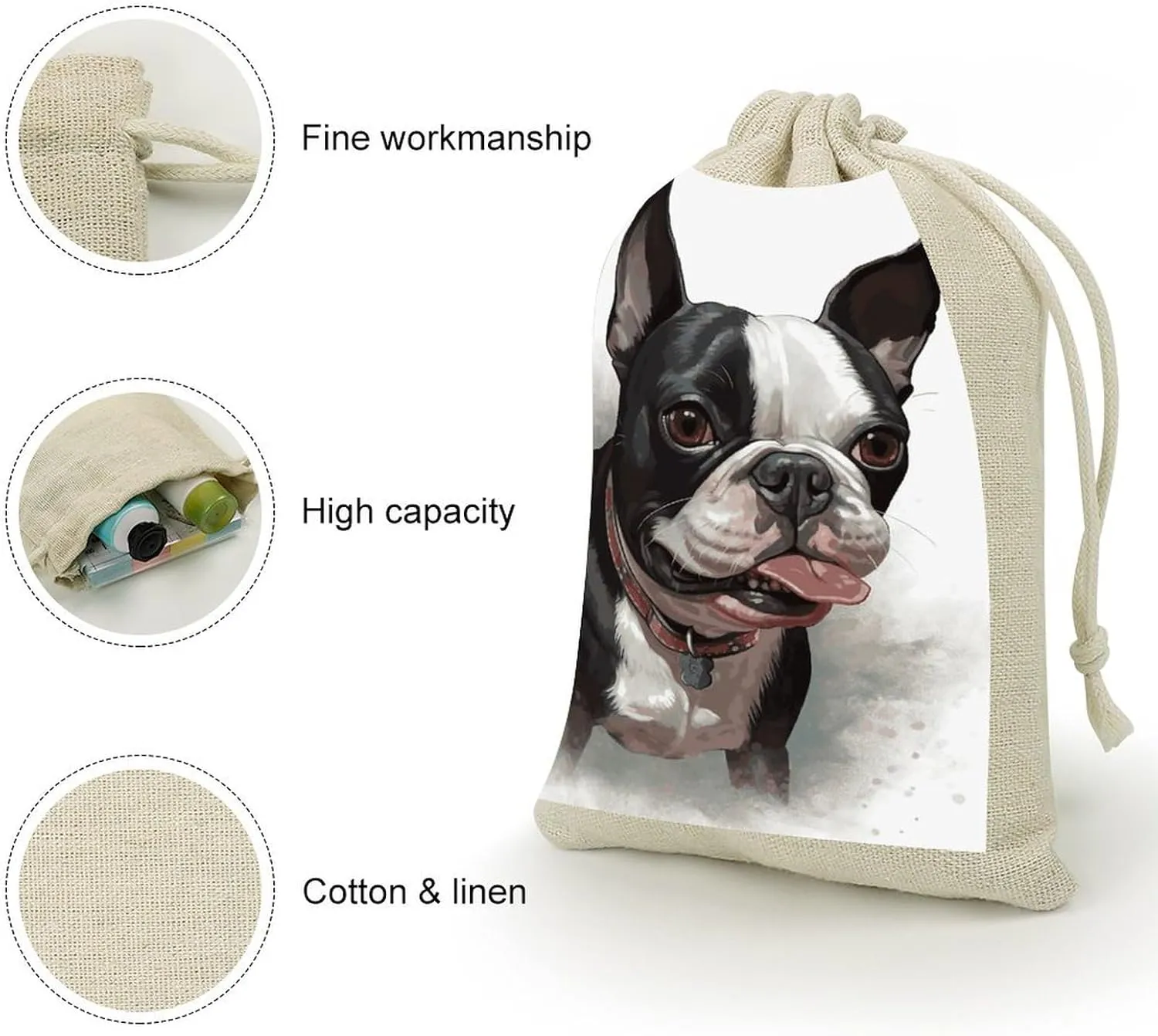 GHBNK Boston Terrier Burlap Bags 8PC Drawstring Bags Small Burlap Gift Pouches for Jewelry,Travel Storage