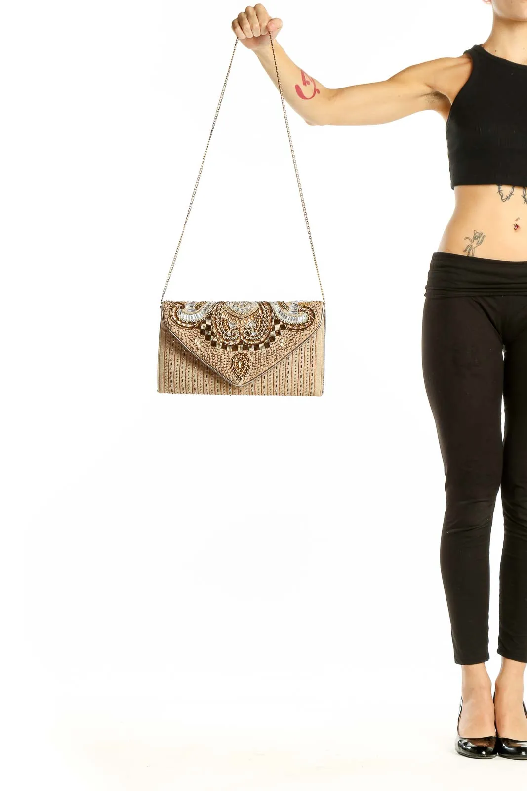 Gold Beaded Envelope Clutch