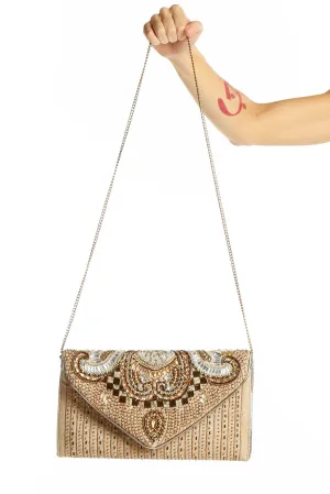 Gold Beaded Envelope Clutch