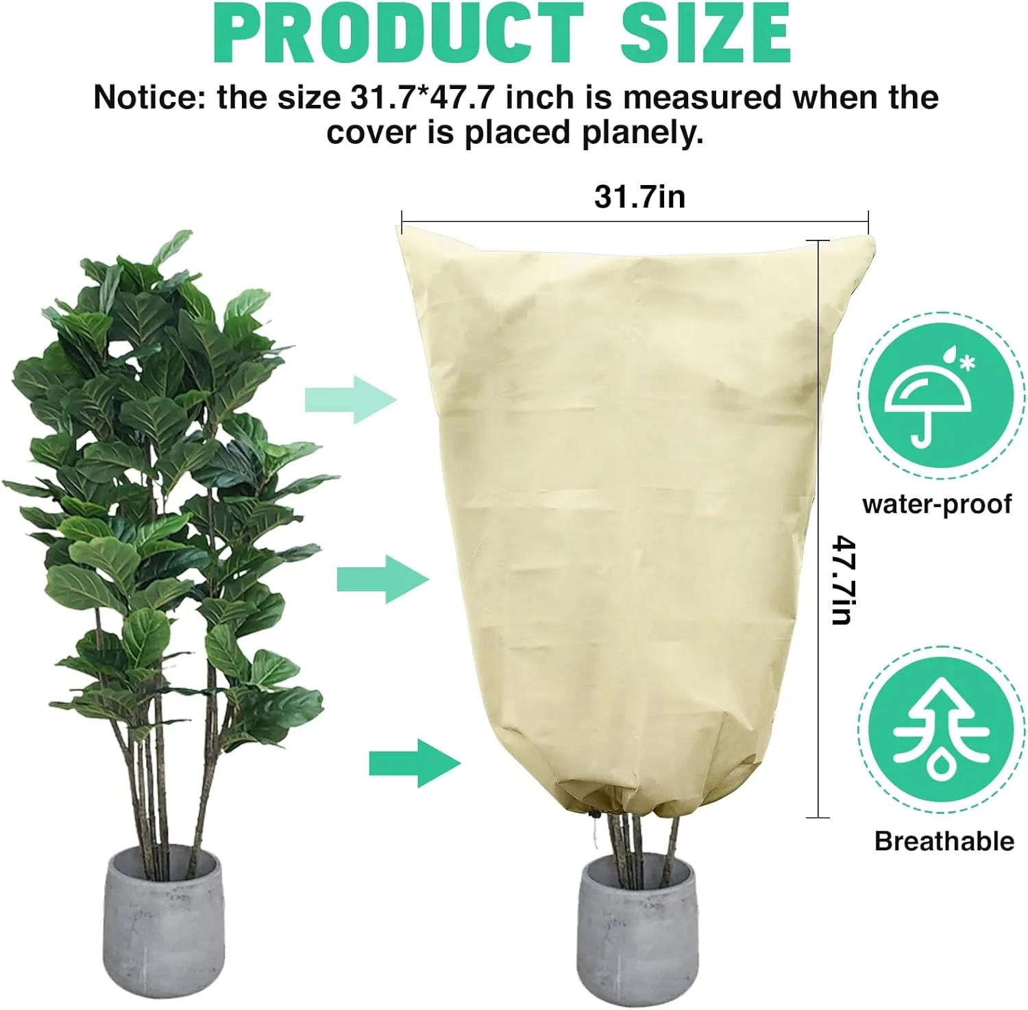 GonLei 2 Packs Plant Covers Freeze Protection 31.7" X 47.7" Winter Cold Frost Blankets for Plants with Zipper Drawstring Reusable Frost Cloth Plant Freeze Protection Shrub Jacket Tree Cover Bags