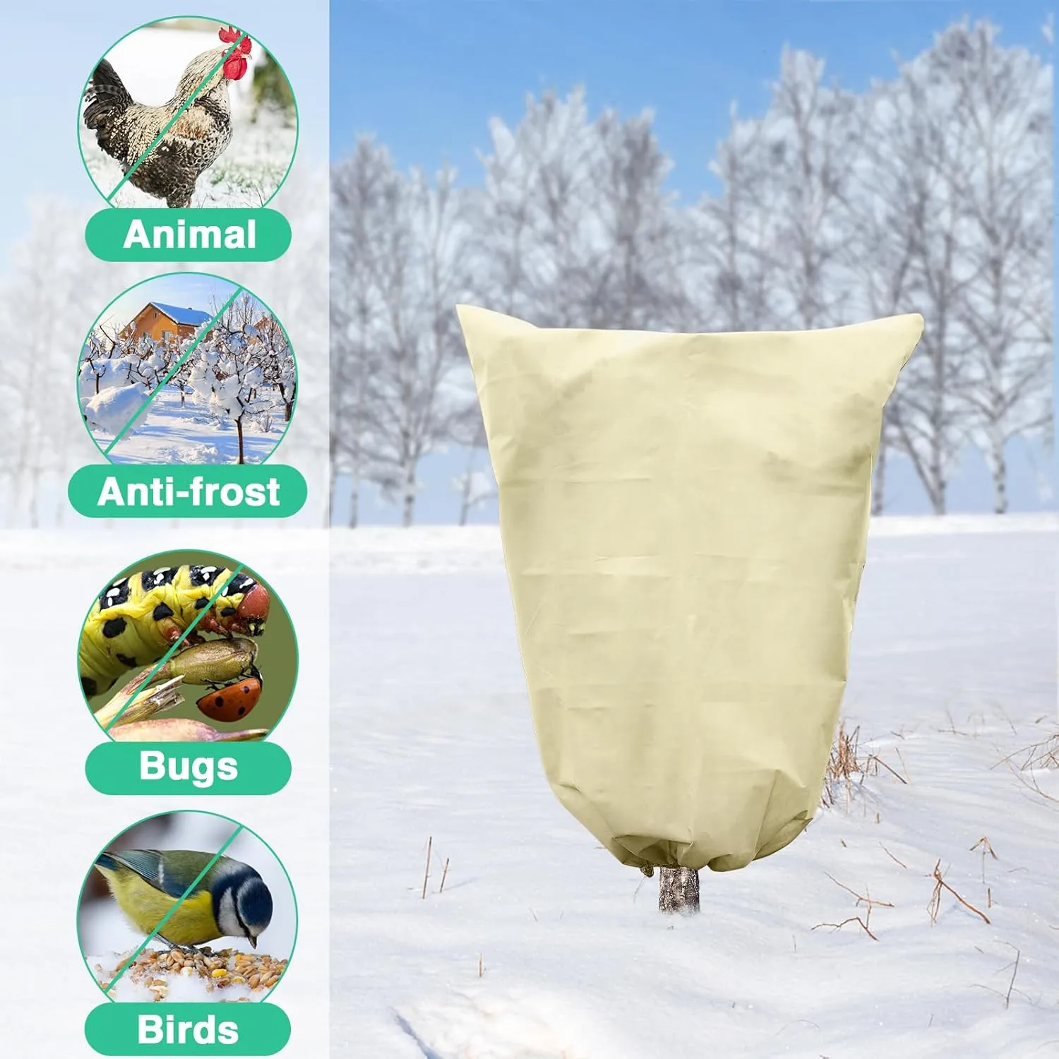 GonLei 2 Packs Plant Covers Freeze Protection 31.7" X 47.7" Winter Cold Frost Blankets for Plants with Zipper Drawstring Reusable Frost Cloth Plant Freeze Protection Shrub Jacket Tree Cover Bags