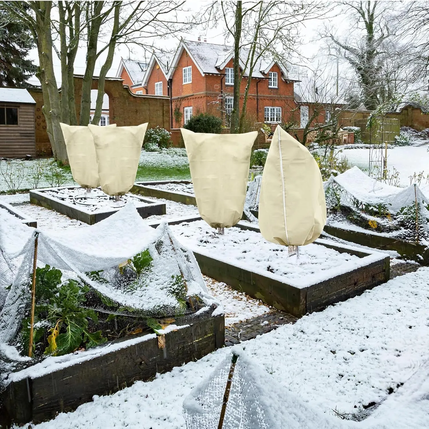 GonLei 2 Packs Plant Covers Freeze Protection 31.7" X 47.7" Winter Cold Frost Blankets for Plants with Zipper Drawstring Reusable Frost Cloth Plant Freeze Protection Shrub Jacket Tree Cover Bags