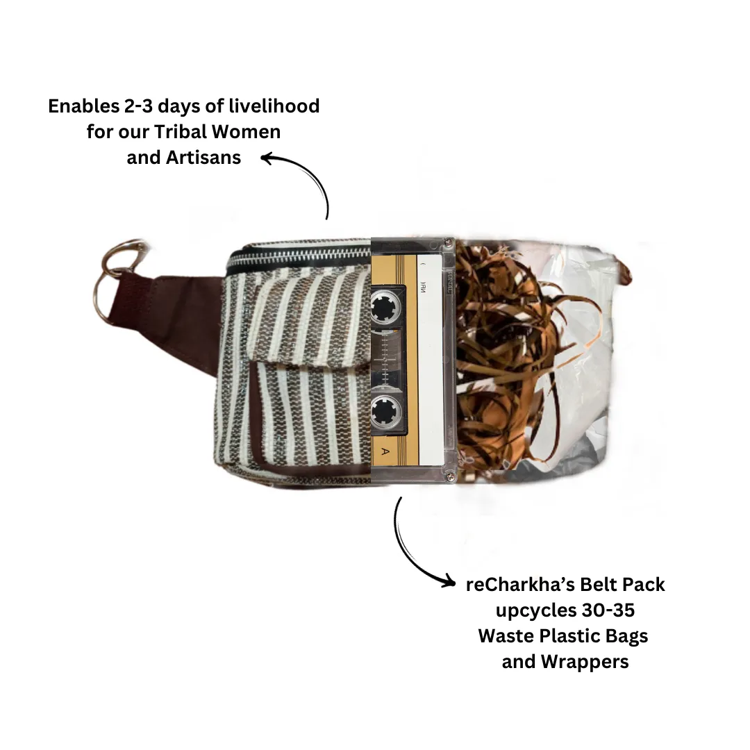 Green and Black Striped Upcycled Handwoven Belt Pack (BTP0624-008) PS_W