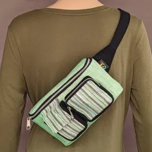 Green and Black Striped Upcycled Handwoven Belt Pack (BTP0624-008) PS_W