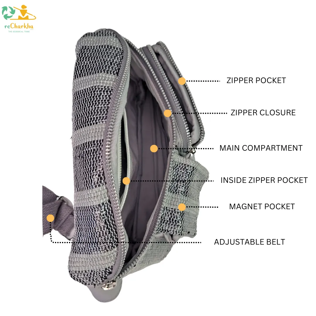 Green and Black Striped Upcycled Handwoven Belt Pack (BTP0624-008) PS_W