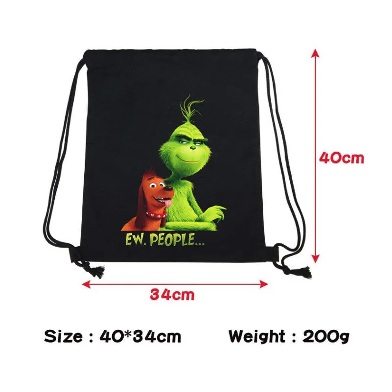 Grinch Backpack Drawstring Bags School Bags Gym Bag Travel Canvas Bag Funny Gifts