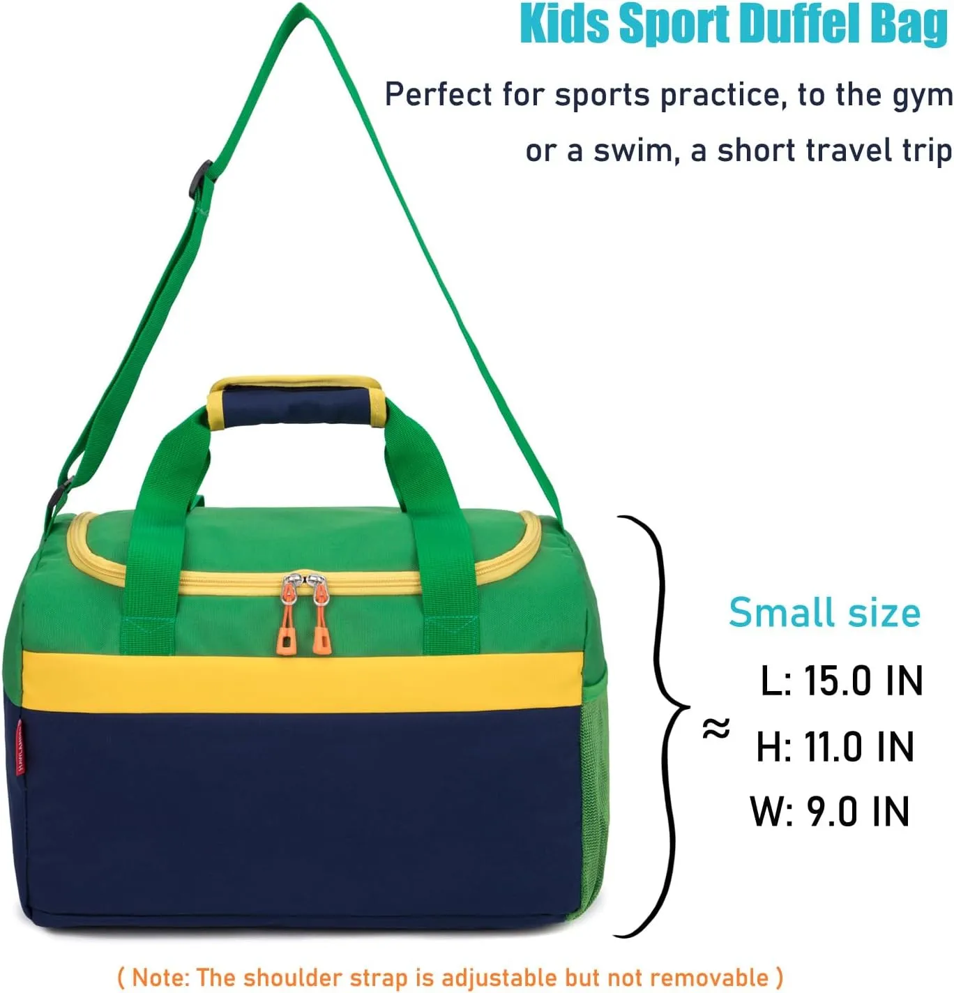 HawLander Small Duffle Bag for Kids Boys or Girls, Travel Bag for One Day Trip (Dark Blue Green)