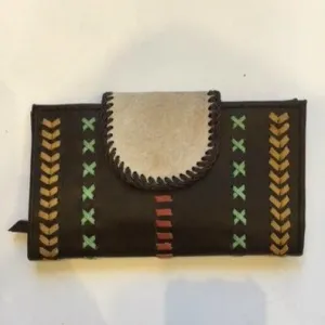 Jfahri Large Cowhide Leather Wallet  - Brown with Orange Detail