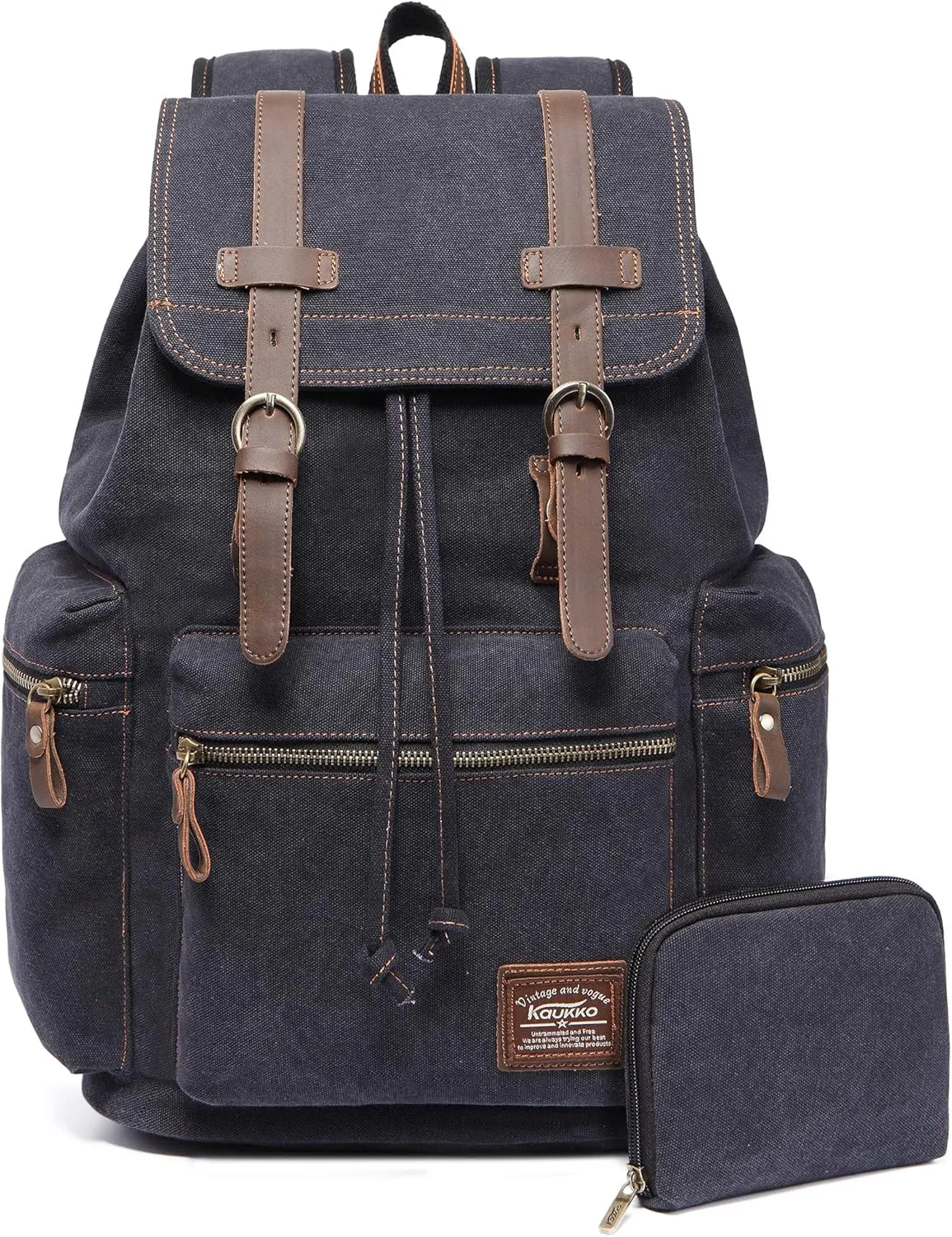 KAUKKO Vintage Casual Canvas and Leather Rucksack Backpack