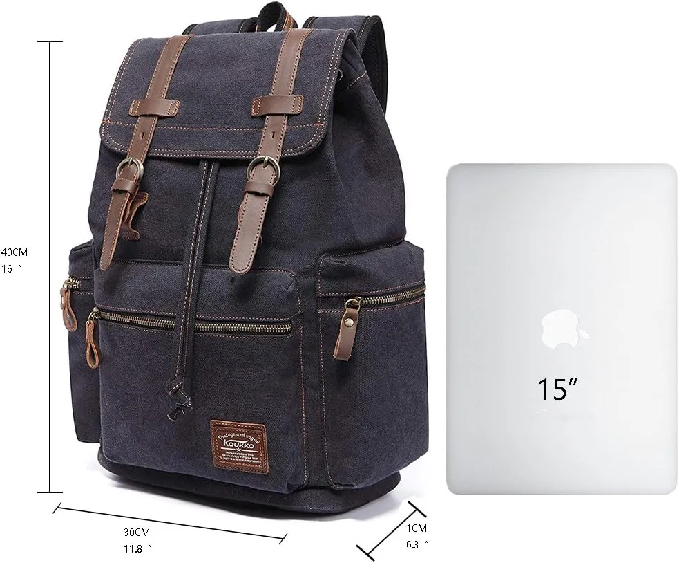 KAUKKO Vintage Casual Canvas and Leather Rucksack Backpack