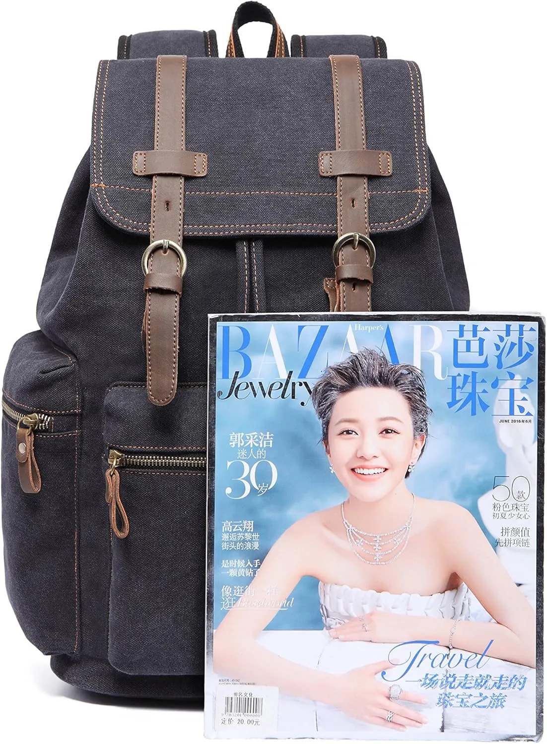 KAUKKO Vintage Casual Canvas and Leather Rucksack Backpack