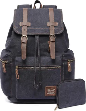 KAUKKO Vintage Casual Canvas and Leather Rucksack Backpack