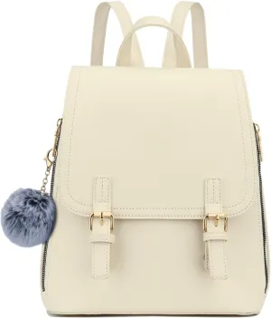 KKXIU Stylish Small Teen Girls Backpack Bag for Women Synthetic Leather Mini Bookbag Purse with Multiple Pockets (a-cream white)