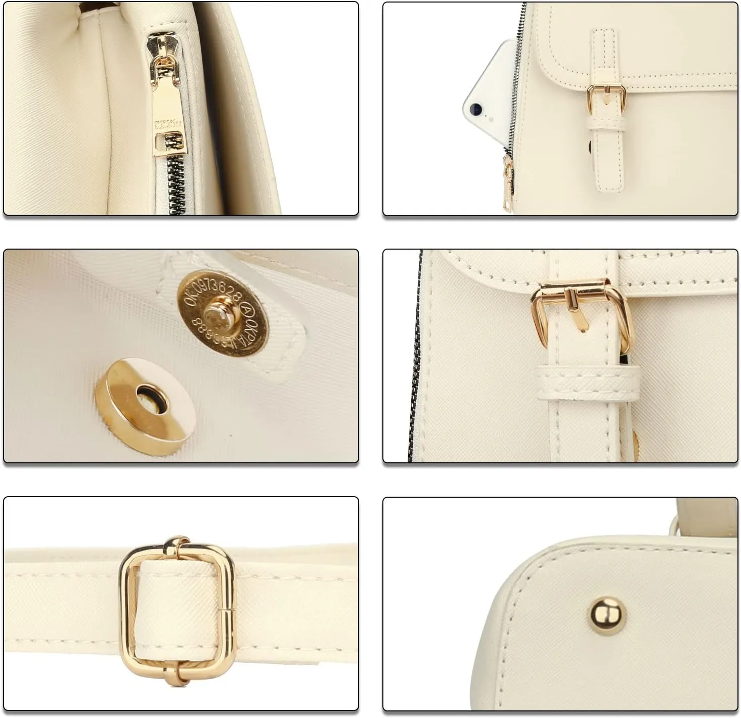 KKXIU Stylish Small Teen Girls Backpack Bag for Women Synthetic Leather Mini Bookbag Purse with Multiple Pockets (a-cream white)