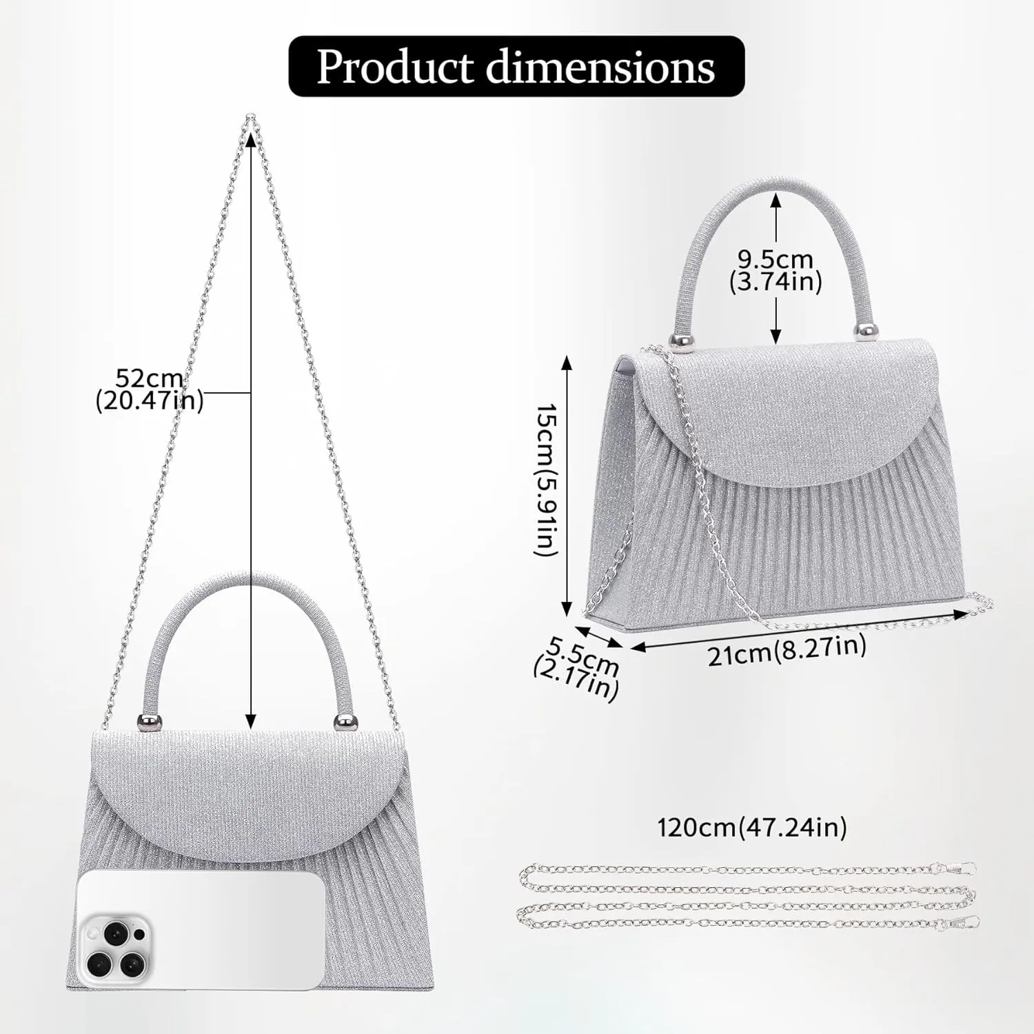 Larcenciel Women's Evening Handbags, Glitter Top Handle Evening Clutch Purse w/Chain for Party Prom Wedding Cocktail Club