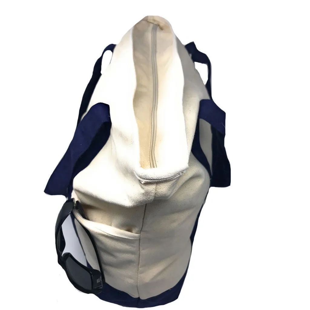 Large 20inch Cotton Canvas Reusable Grocery Shopping Tote Bags Zippered Travel