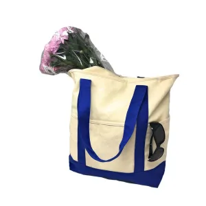 Large 20inch Cotton Canvas Reusable Grocery Shopping Tote Bags Zippered Travel