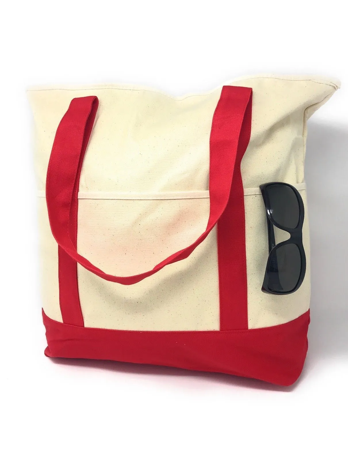 Large 20inch Cotton Canvas Reusable Grocery Shopping Tote Bags Zippered Travel