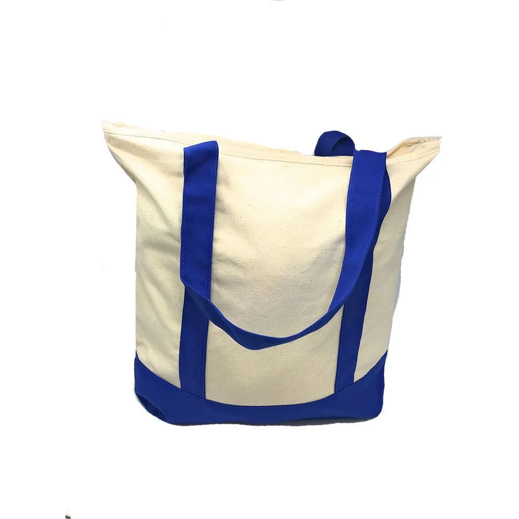 Large 20inch Cotton Canvas Reusable Grocery Shopping Tote Bags Zippered Travel