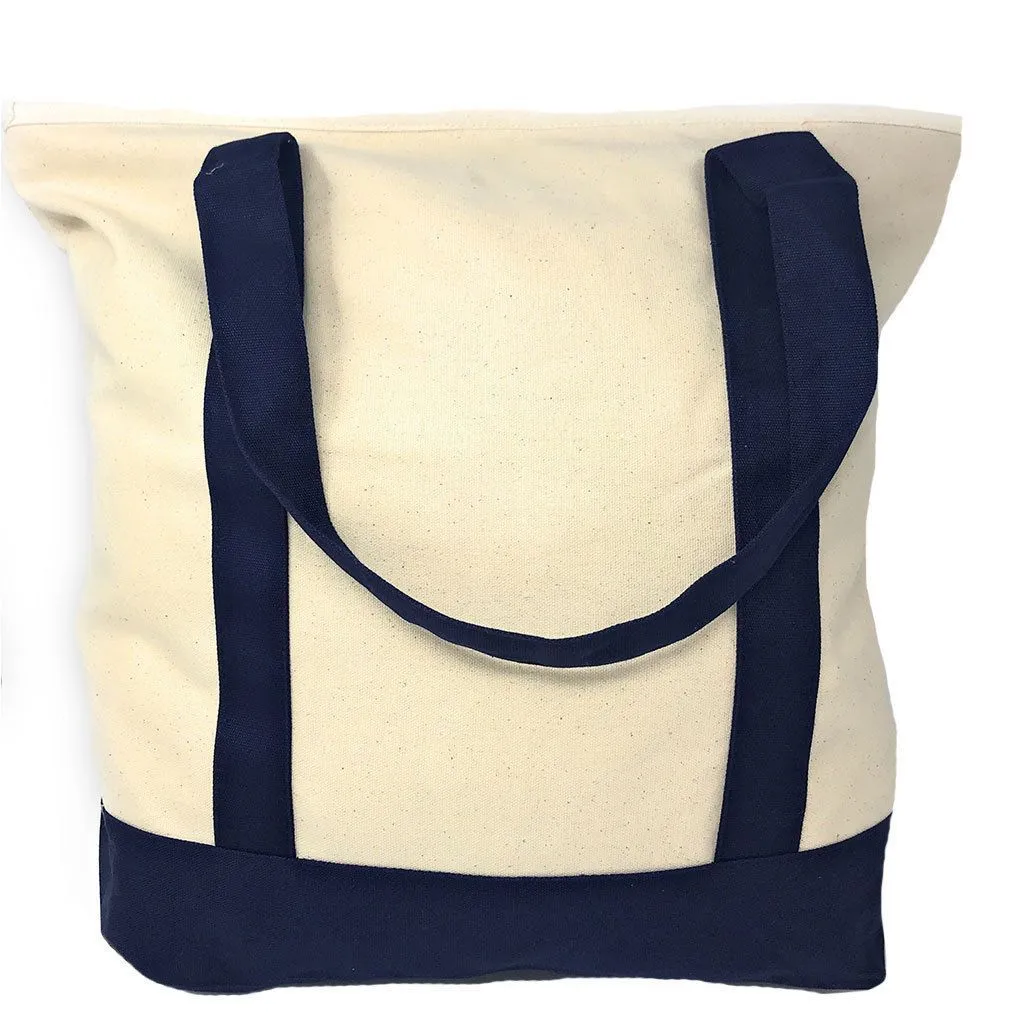 Large 20inch Cotton Canvas Reusable Grocery Shopping Tote Bags Zippered Travel