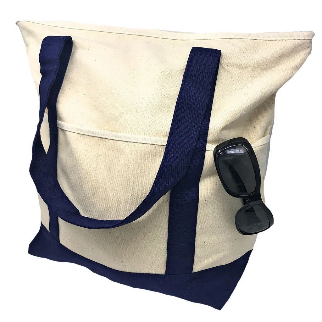 Large 20inch Cotton Canvas Reusable Grocery Shopping Tote Bags Zippered Travel