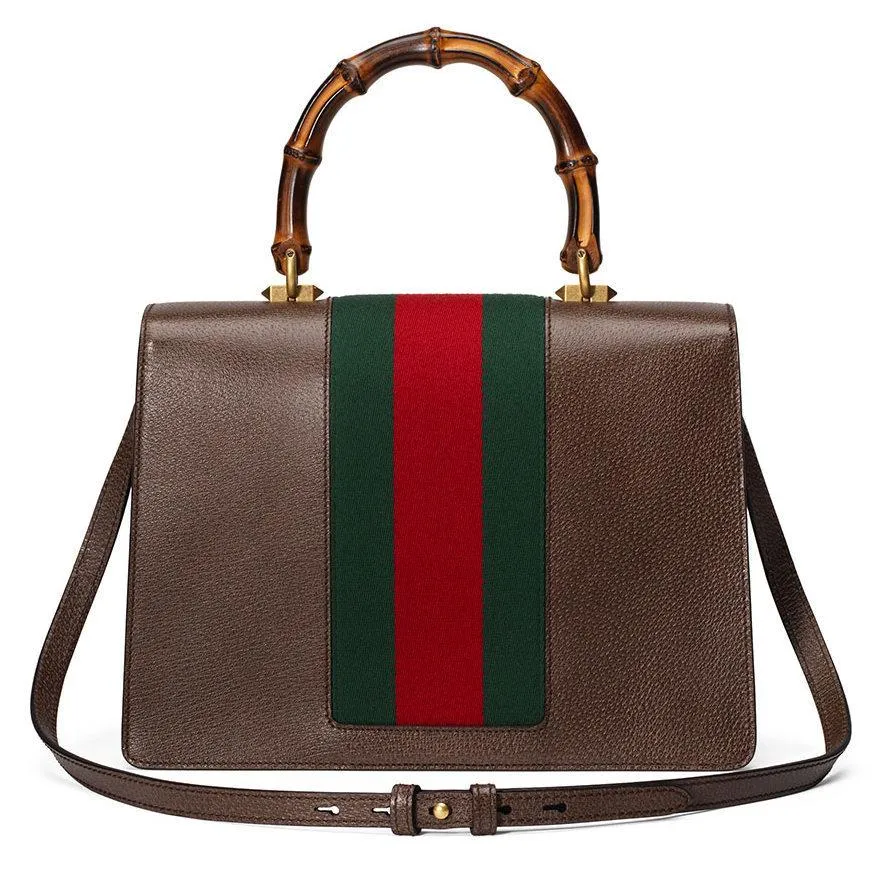 Leather Top Handle Bag with Moth, Brown