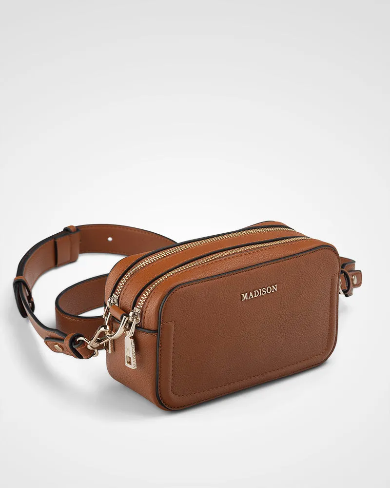Maddie Double Zip Camera Crossbody Bag   Monogram Bag Strap