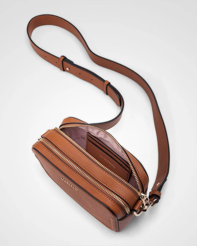 Maddie Double Zip Camera Crossbody Bag   Monogram Bag Strap