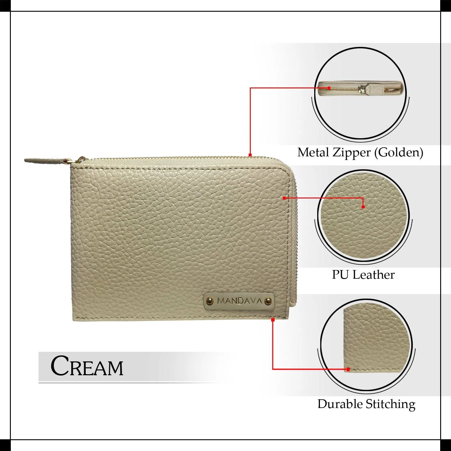 MANDAVA Women's/Ladies Small PU Leather Slim Compact Passport Holder Zipper Travel Wallet (Cream)
