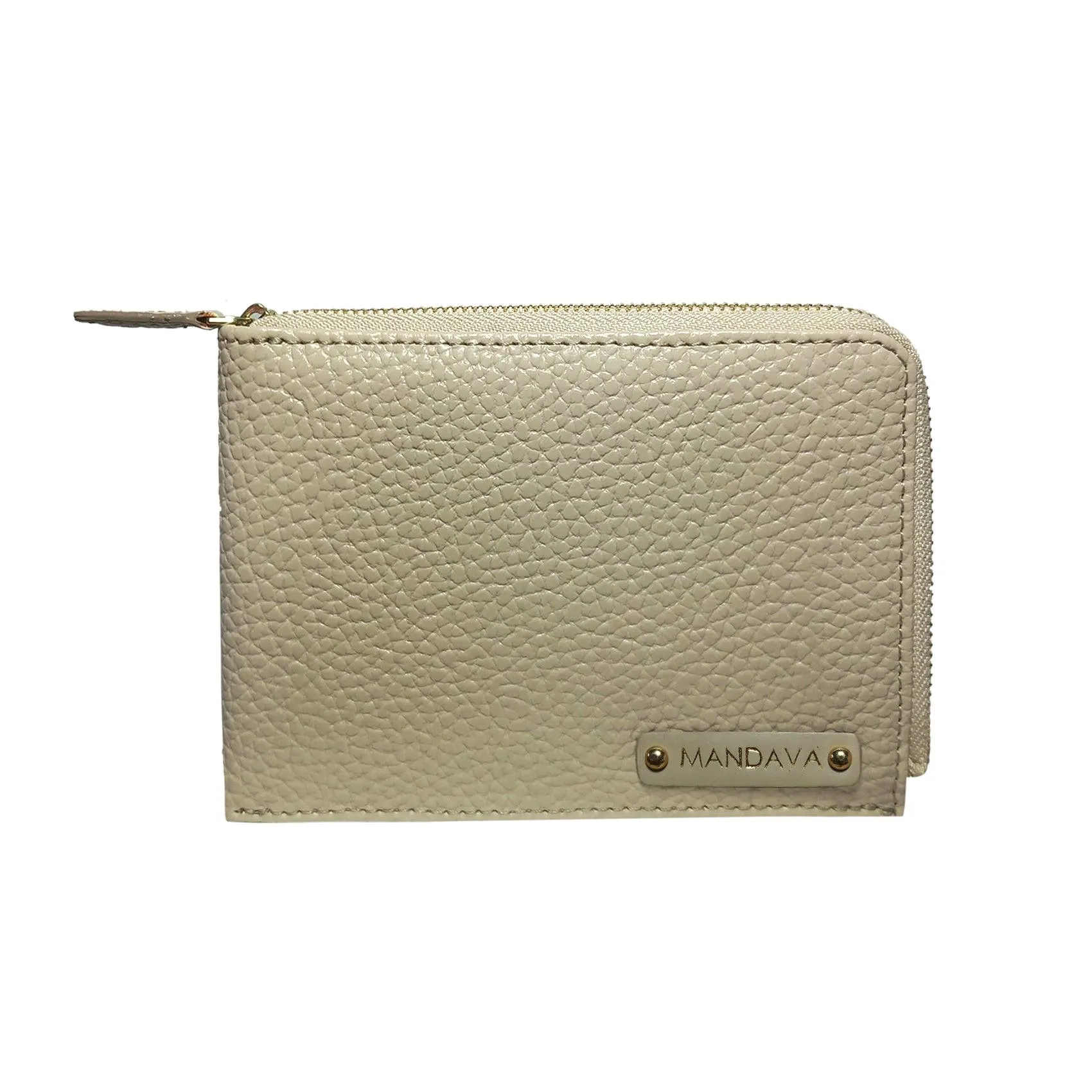 MANDAVA Women's/Ladies Small PU Leather Slim Compact Passport Holder Zipper Travel Wallet (Cream)