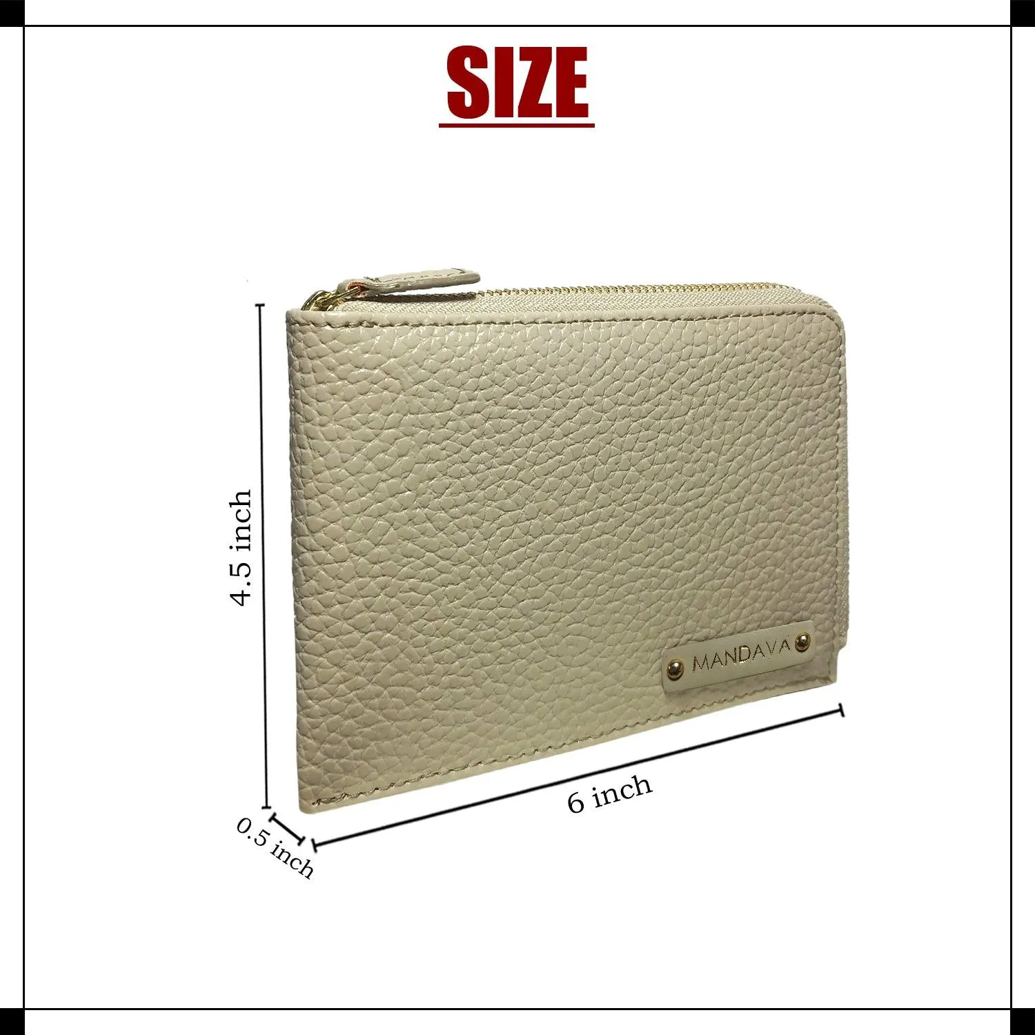 MANDAVA Women's/Ladies Small PU Leather Slim Compact Passport Holder Zipper Travel Wallet (Cream)